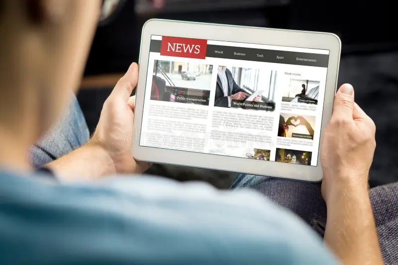 online news article tablet screen electronic newspaper magazine latest press media mockup digital portal 151771038